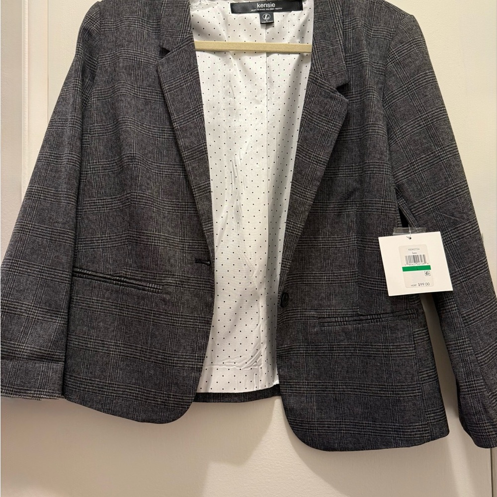 Kensie Women's Black and White Plaid Blazer